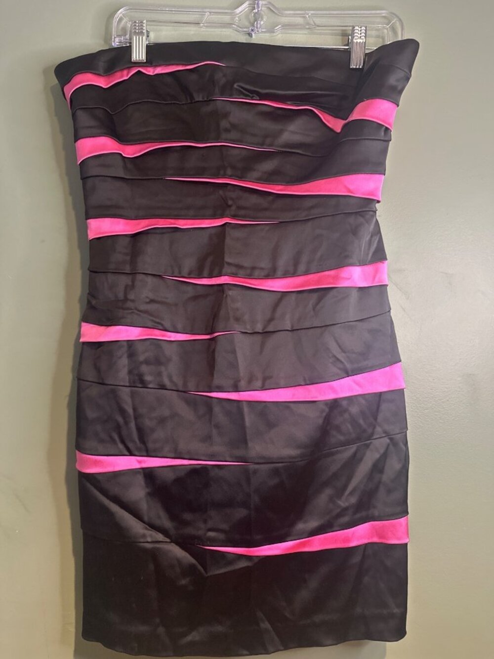 Betsy & Adam Size 14 Strapless Cocktail Dress Black Pink Y2K Prom Made USA